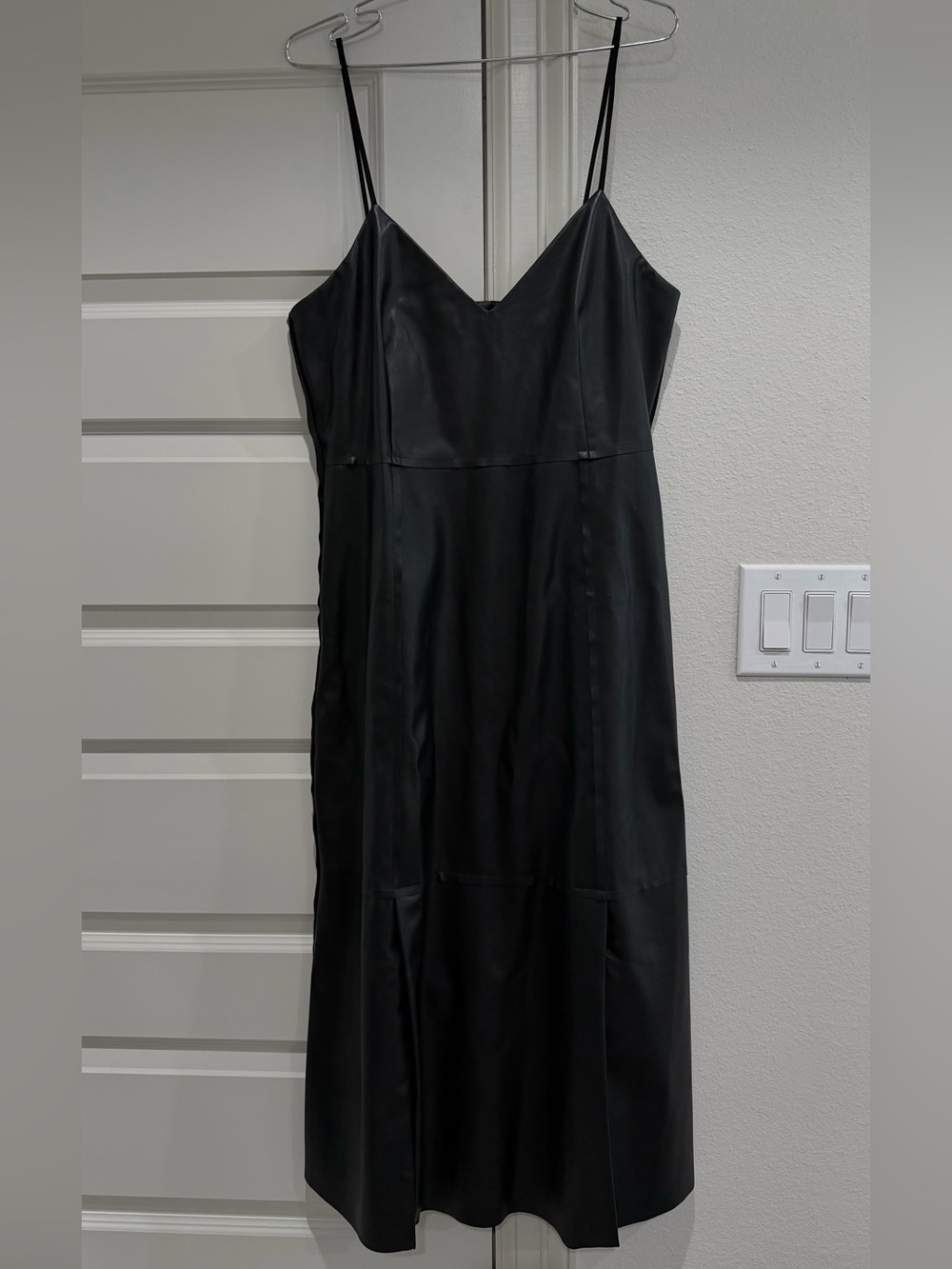 Banana Republic Faux Leather Black Slip Dress 12